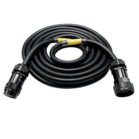 No Sweat 19 Pin Socapex Male To Female Power Extension Cable 20 Amp Rating 30 Meter Length in a curled position with connectors.