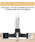 CNC Spoilboard Surfacing Router Bit, One Quarter Inch Shank, Pro Grade Extra Large One And One Half Inch Cutting Diameter shown close-up