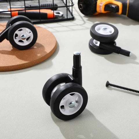 4 Pcs Baby Walker Wheel Replacement Casters With 0.3 Inch Mounting Hole, showcasing durable plastic and rubber swivel wheels on table