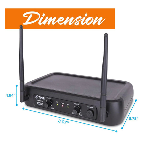 Dual Channel VHF Wireless Microphone System With Two Handheld Dynamic Mics And Receiver Base dimensions PDWM2135 Black