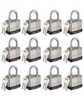 Beefy 40mm Keyed Alike Nickel Plated Laminated Steel Padlocks, 1-9/16 Wide Body, 1 Inch Hardened Shackle, Brass Core, Pack of 12