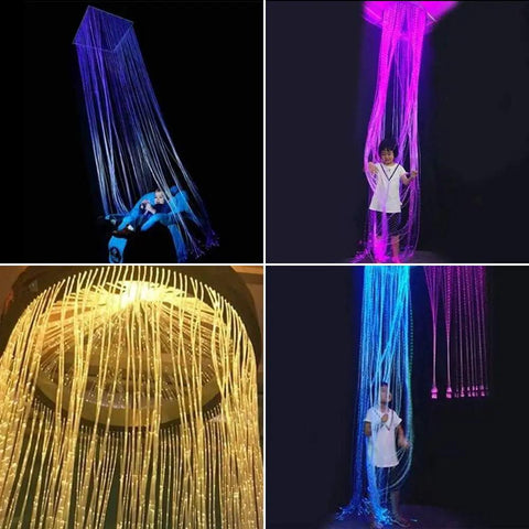 6W RGBW Fiber Optic Curtain Lights Bluetooth Waterfall Curtain Light for Windows and Sensory Rooms, multicolored strands displayed