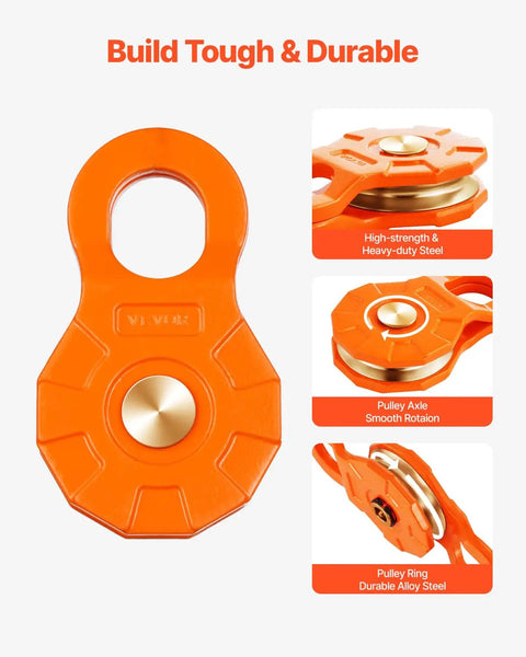 Heavy Duty Snatch Block Pulley For Off Road Recovery And Heavy Hauling, 33,000 LBS WLL, 66,000 LBS Breaking Strength, Change Direction To Gain Mechanical Advantage, Built Tough For Trucks, Tractors, ATVs And UTVs, Orange 1 Pack orange steel snatch block pulley