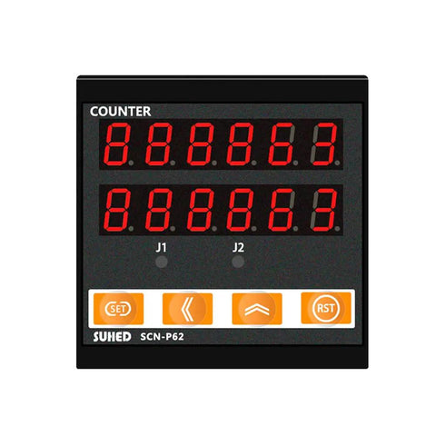Digital Length Meter Counter With 300 PPR Rolling Wheel Encoder For Easy Pro Grade Distance Measurement In Millimeters Auto Reset Power Off Memory And Precision Testing Equipment 0 To 999999 black digital counter front view with red LED display and reset buttons