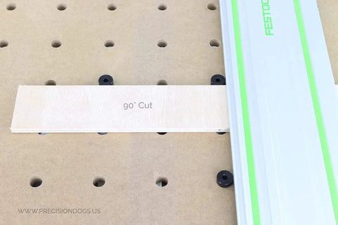 Precision 20Mm Bench Dogs Built Like A Tank Dead Nuts Accurate CNC Machined 6061 T6 Aluminum Spiral Grip Top in use during a 90° cut.