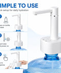 2-In-1 Desktop And Bottle Top Electric Water Dispenser Pump shown on bottle with setup steps for home office dorm pantry