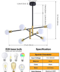 Sputnik Style Black And Gold Six Light Chandelier For Dining Room Living Room Modern Mid Century Industrial Ceiling Pendant
