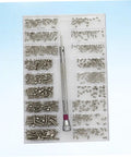 Handy Mini Screw Kit For Glasses And Laptops With Steel Mini Screws And Precision Screwdriver in white case, top view