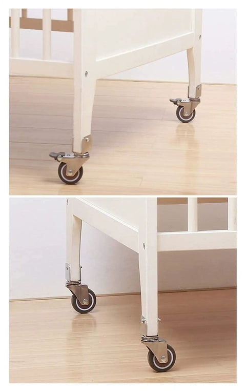 Heavy Duty Furniture Caster Wheels With Silent Rubber Brakes And Easy Roll Swivel Design featuring a U shaped bracket on a white frame.