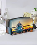 Aircraft at Sunsets Print Dopp Kit Travel Cosmetic Bag for Makeup and Toiletries on a bathroom counter