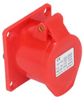 Red Industrial Concealed Power Socket Featuring IP44 Weatherproofing And Solid Brass Terminals With Tough PC Shell, side view showing durable design.