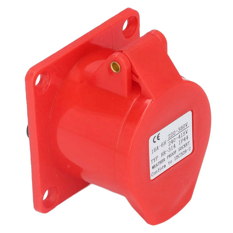 Red Industrial Concealed Power Socket Featuring IP44 Weatherproofing And Solid Brass Terminals With Tough PC Shell, side view showing durable design.