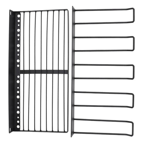 Heavy Duty Wall Mount Power Tool Organizer Rack With Drill Charging Station For A Clutter Free Garage, black steel rack with slots.