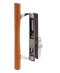 Keyed Sliding Glass Door Handle Set For Hook Style Flush Mount, Wood And Black Diecast, Reversible Left Or Right