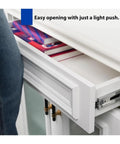 Cabinet drawer with open front view showing 3-Section Full Extension Drawer Slides With Ball Bearing, 100 Lb Capacity, Side Mount, Black.