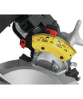Close-up of miter detent plate on Workhorse 15 Amp Double Bevel 12 Inch Electric Compound Miter Saw With 14 Positive Stops Renewed