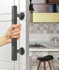 Person gripping stainless steel glass door handle set for home and barn doors 30cm alloy push pull hardware with easy grip interior door pull handle hotel grade durable door accessories.