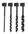 Set of heavy duty hand auger wood drill bits with scotch eye design for survival bushcraft camping and outdoor woodworking in steel gear.