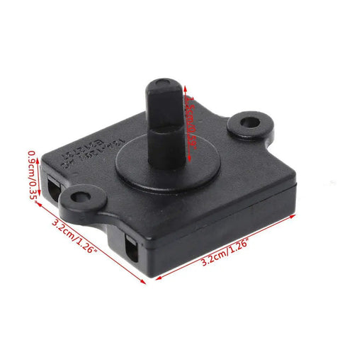 4 Position Rotary Heater Blower Switch With 3 Speed Settings, black industrial knob for HVAC systems, dimensions shown