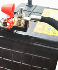 Close-up of Dead Solid 60 Amp Car Marine Battery Terminal Fuses with red cap, showcasing waterproof design on battery.