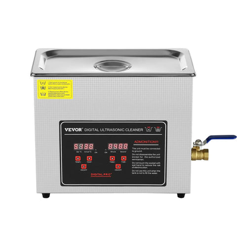 Heavy Duty 6L Ultrasonic Cleaner With Digital Timer And Heater for watches and glasses in sleek stainless steel design.