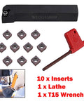 Lathe Boring Bar Tool Holder SCLCR1616H09 16x100mm with 10 CCMT09T304 carbide inserts and wrench for external turning