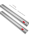 Heavy Duty Aluminum Track Saw Guide Rail For Precision Woodworking And Smooth As Butter Glide Cuts With Laser Etched Markers And Dead Reliable Quick Lock Clamps; includes two aluminum rails.