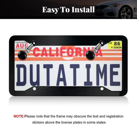 Gloss Black Heavy Duty License Plate Frames Set Of 2, slick aluminum alloy frame on California license plate with screw caps