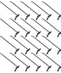 Black Iron Slat Wall Hooks 20 Pack for Slatwall Panels in grid pattern, 4mm thick rods, seamless hanging.