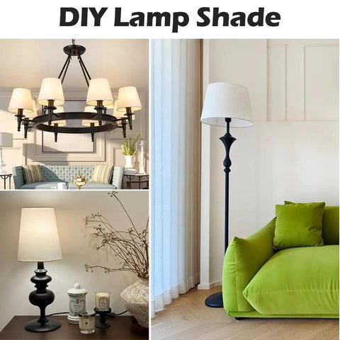 Image showing various DIY lamp shades, including table and floor lamps with fabric shades in stylish home decor.