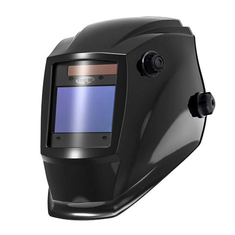 Auto Darkening Welding Helmet With Large 3.94 By 2.64 Inch Viewing Window True Color Lens Four Arc Sensors Solar Powered And Battery Backed DIN 4/5-9/9-13 For MIG TIG ARC Welding Pro Grade Gear showing the front view with visible controls.