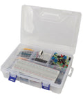 Electronic Components Starter Kit With Basic Repair Tools And Stepper Motor Servo For R3 Projects Packed With Wireless Communication Modules And Identity Authentication Features For Quick Hands On Learning. Clear plastic case with breadboard, resistors, LEDs, and modules