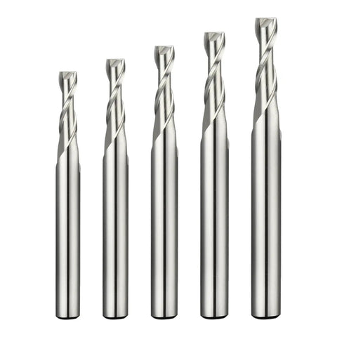Five Piece Two Flute HSS End Mill Set With Straight Shank For Small Holes And Deep Slots Includes Micro Diameters 1mm 2mm 3mm 4mm 5mm