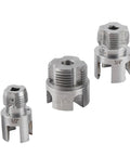 Heavy Duty Electric Drill Pipe Threader With 1/4 Inch Hex Shank for Internal and External Threading, three sizes shown.