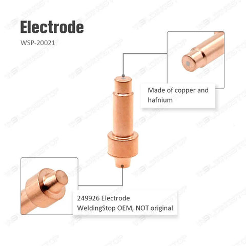 Close-up of 249926 copper and hafnium electrode for 40A Tip And Nozzle Set For XT30 XT40 Plasma Torch Replacement Consumables PK40.