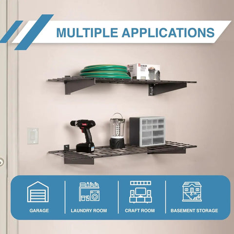 Two Pack Heavy Duty Steel Wall Garage Shelving Set 36 In By 18 In Adjustable Shelves With Hanging Rod Max Load 200 Lbs