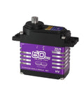 Waterproof IP68 Brushless RC Servo With 60kg Torque And Magnetic Induction, Steel Helical Gear, 8.4V Power in purple casing.