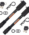 Keyed Alike Five Eighths Inch Diameter Trailer Hitch Lock With Extra Long Four And A Half Inch Span For Three Inch Receivers And Adjustable Channel Mounts Double Safety Locking Pin Two Pack showing two locks with keys and rings