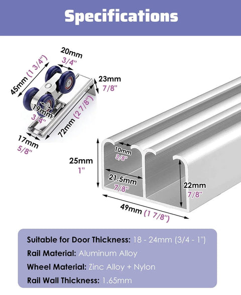 Specifications of Double Track Bypass Barn Door Hardware Kit Soft Closing Mini Sliding Pocket Doors Rails Aluminum Inner Push Cabinet
