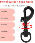 Built Tough Swivel Bolt Snap Hooks With D Ring Ends Rock Solid Lobster Claw Trigger Clips For Handbags Purses Knitting And Leatherwork Matte Black Pack Of 10 showcasing 360° zinc alloy swivel hook design.