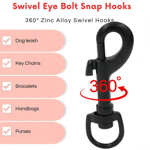 Built Tough Swivel Bolt Snap Hooks With D Ring Ends Rock Solid Lobster Claw Trigger Clips For Handbags Purses Knitting And Leatherwork Matte Black Pack Of 10 showcasing 360° zinc alloy swivel hook design.