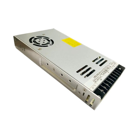 Heavy Duty 24 Volt 350 Watt Switching Power Supply angled view showing aluminum casing and ventilation for cooling.
