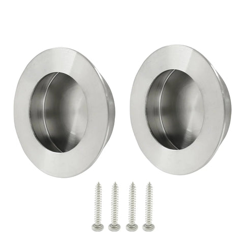 2 Pack Round Flush Pull Handles 65mm Outer Diameter 16mm Height, 50mm Hole Spacing Brushed Nickel Stainless Steel, with Screws