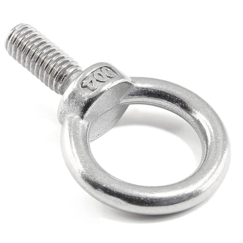 Close-up of 12 Pack M6 Lifting Eye Bolts 304 Stainless Steel Heavy Duty Machinery Shoulder Ring Eye Bolts with 6mm Thread and 17mm Ring Diameter.
