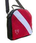 Durable Scuba Regulator Bag With Padded Compartment For Dive Gear and Snorkeling Equipment, red and black, top handle view
