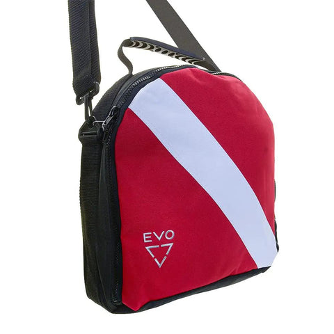 Durable Scuba Regulator Bag With Padded Compartment For Dive Gear and Snorkeling Equipment, red and black, top handle view