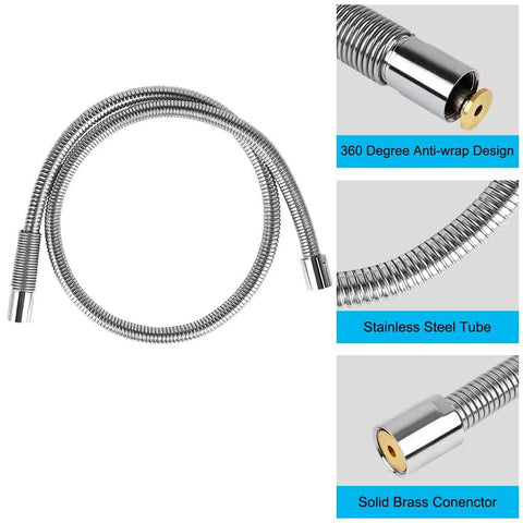 60 Inch Pre Rinse Sprayer Hose With Heat Resistant Handle Pro Grade Replacement For Commercial Kitchen Sinks, stainless steel