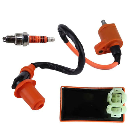 Racing 6 Pins AC CDI Box With Ignition Coil And 3 Electrode Spark Plug Kit for Gy6 50cc 125cc 150cc Scooters Moped ATVs Go Karts