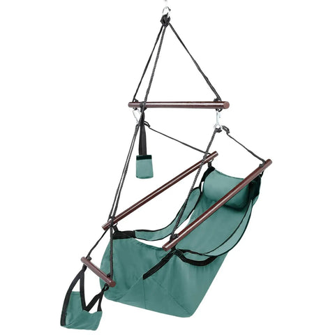 Upgraded Unique Hammock Hanging Sky Chair With Easy Setup Safer Design Air Deluxe Swing Seat On Durable Rope, Green