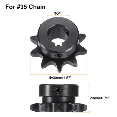 12 Tooth Chain Roller Sprocket B Type With Three Quarters Inch Bore Keyway And Set Screws Carbon Steel Black Oxide Finish, dimensions